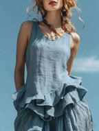Casual Fashion Sleeveless Hem Ruffled Top
