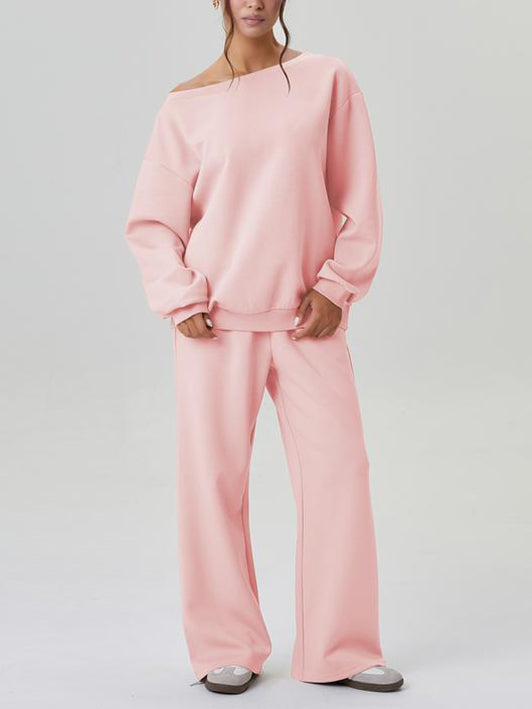 Women's Off-Shoulder Long Sleeve Top & Wide-Leg Pants Set