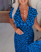 Elegant Leopard Print V-Neck Dress