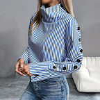 Blue Striped High Neck Top