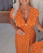Elegant Leopard Print V-Neck Dress