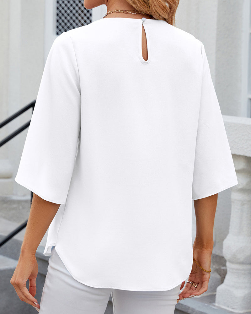 Elegant solid color Half Sleeve Blouse