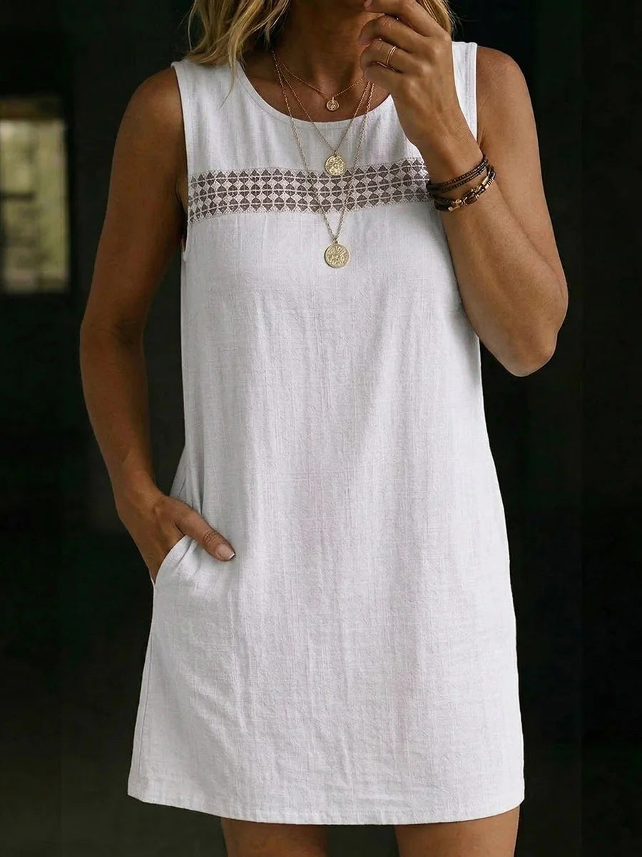 Linen-Blend Sleeveless Shift Dress