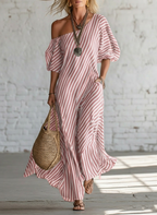 Urban Black Chiffon Striped Print Off Shoulder Maxi Dress