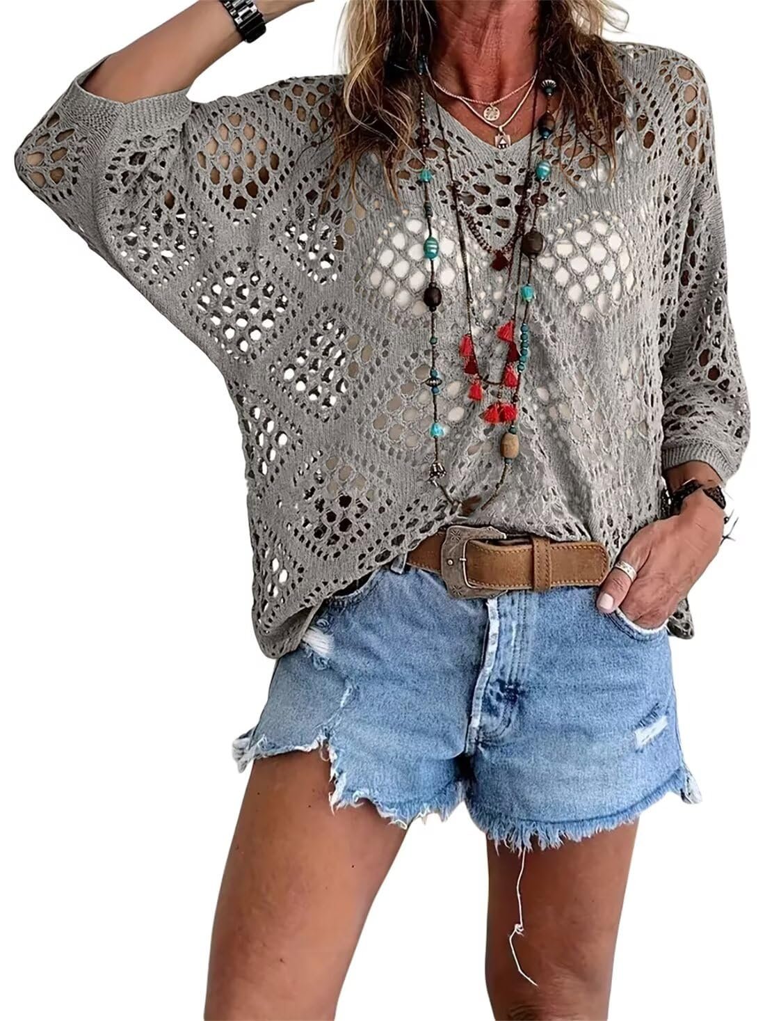 ? Handmade Crochet V‐Neck Boho Top | Apricot Summer Essential