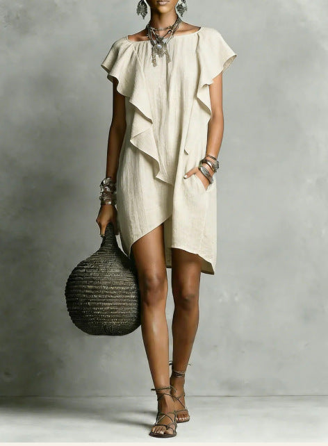 Elegant And Romantic Contrasting Color Ruffle Dress