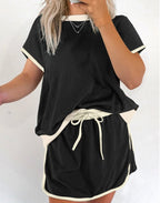 Women's Colorblock Edge Drop Shoulder T Shirt Skort 2 Pcs Set