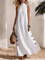 Casual Solid Color Cotton And Linen Sleeveless Side Slit Maxi Dress