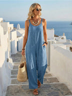 🌟 Premium Linen-Blend Sleeveless Wide-Leg Jumpsuit