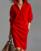 Women's Autumn Casual Lapel Button Loose Mid-Length Sweater Dress