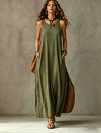 Textured Sleeveless Round Neck Pocketed Maxi Tent Dress