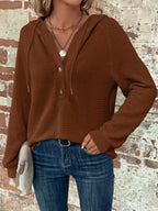 Waffle Knit Button Detail Hoodie