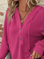 Waffle Knit Button Detail Hoodie