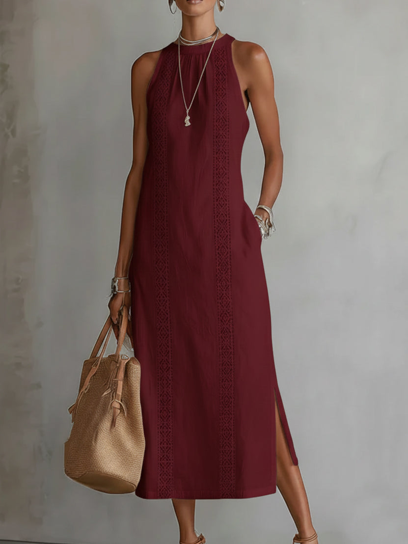 🌿 Retro Cozy Lace Minimalist Linen Dress