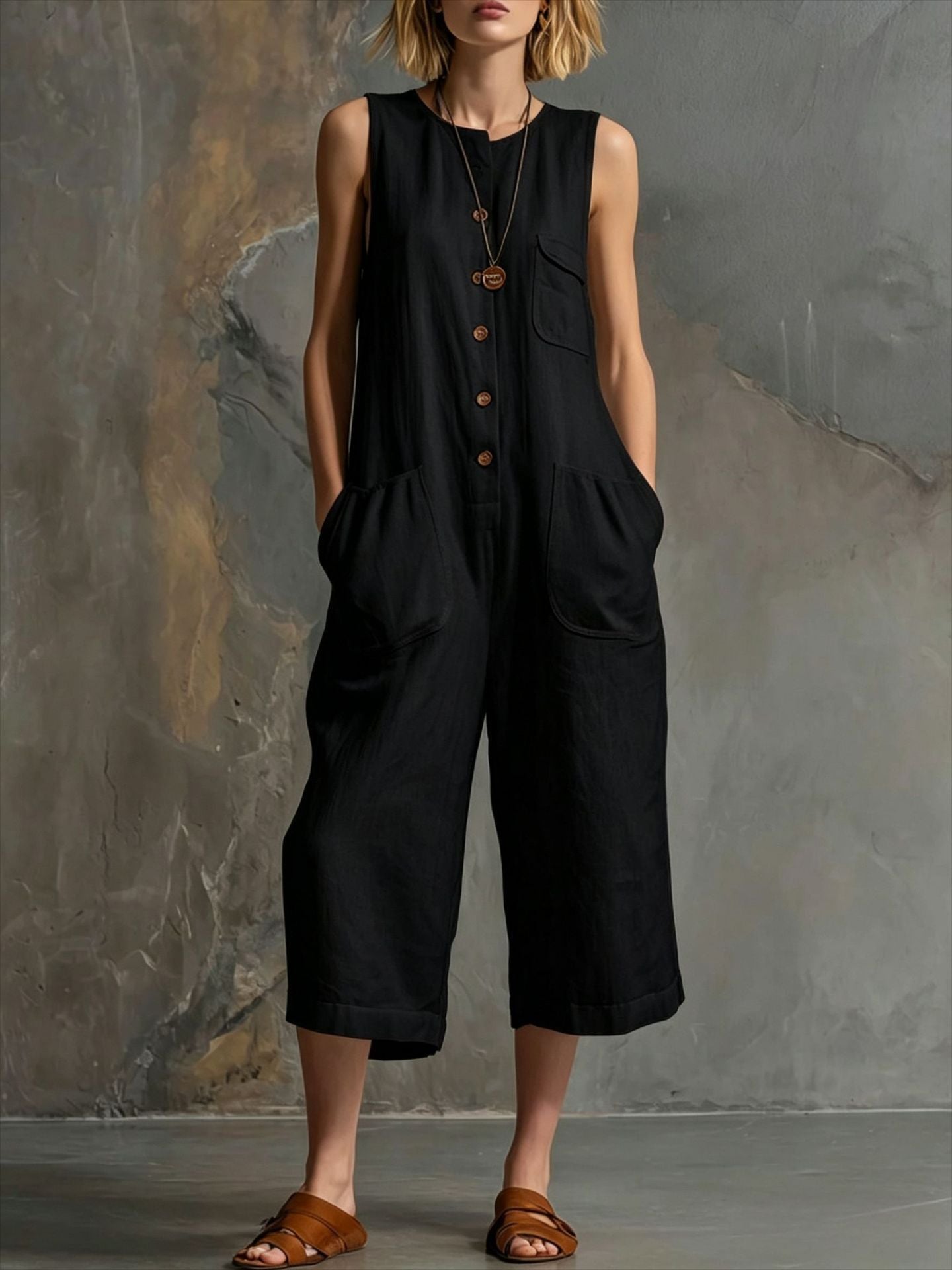 Effortless Linen Sleeveless Wide-Leg Jumpsuit