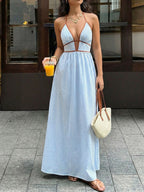 Striped Halter Neck Maxi Dress