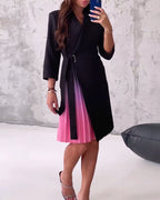 Fashionable lapel lace-up pleated dress