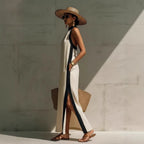 Halter Neck Contrast Trim Maxi Dress