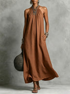 Women's Round-neck Halter Sleeveless Cotton-linen Dress