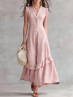 Sleeveless Ruffled V-Neck Maxi Dress