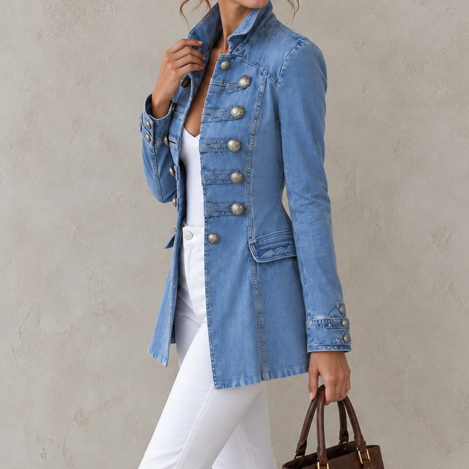 Retro Denim Jacket With Decorative Buttons