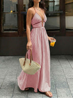 Striped Halter Neck Maxi Dress