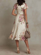 Elegant Vintage Floral Chiffon Midi Dress