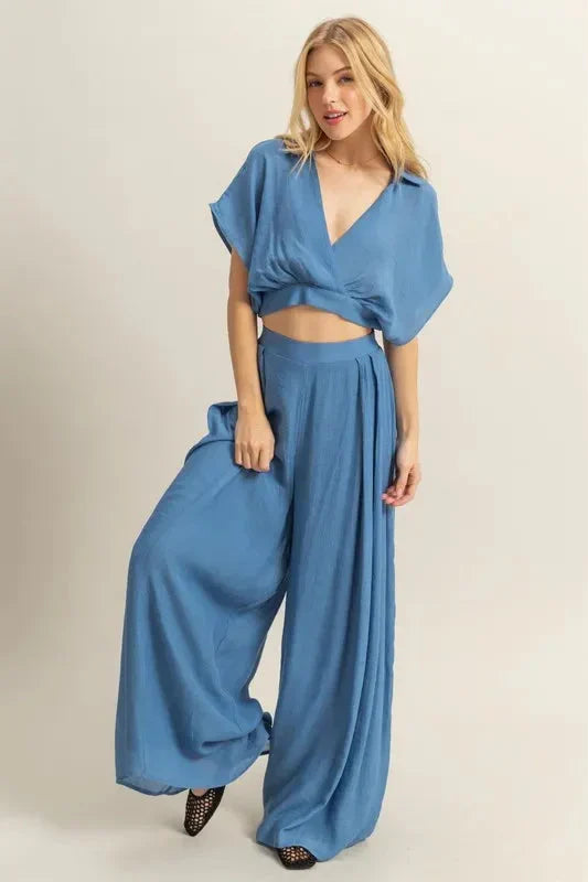 Crop Top and Wide Leg Pants Set