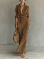 Long Sleeves Split-Joint Lapel Maxi Dresses Shirt Dress