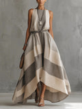 Linen Blend Striped Sleeveless Maxi Dress