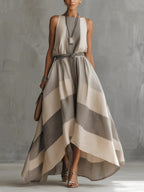 Linen Blend Striped Sleeveless Maxi Dress