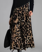 Crew Neck Leopard Full Skirt Dress