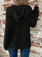 Waffle Knit Button Detail Hoodie