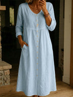 Women Plain Spring/Fall Dress Long Sleeve A-Line Dress