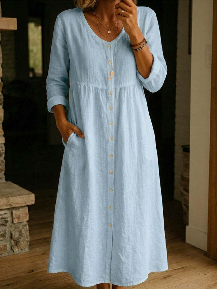 Women Plain Spring/Fall Dress Long Sleeve A-Line Dress