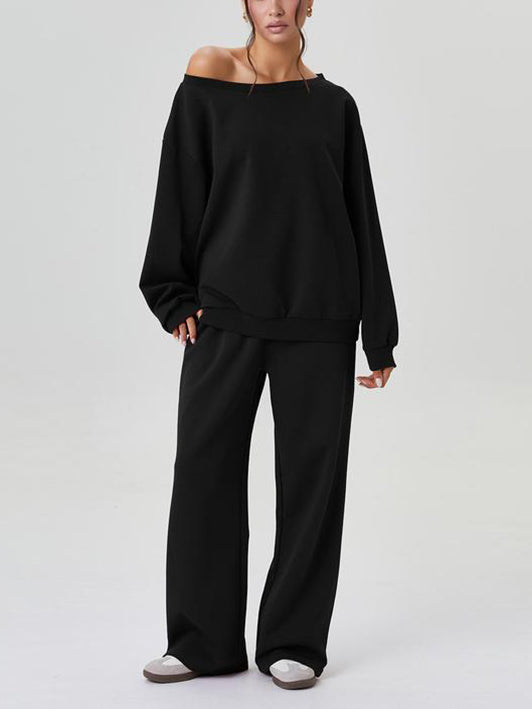 Women's Off-Shoulder Long Sleeve Top & Wide-Leg Pants Set