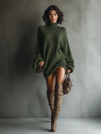 Women's Caramel Brown Vintage Style Knit Mini Dress