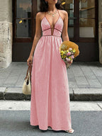 Striped Halter Neck Maxi Dress