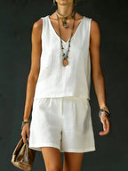 Casual V-Neck Sleeveless Top & Shorts Set