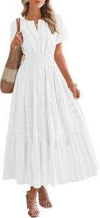 Womens Summer Lightweight Short Sleeve V Casual Midi Maxi Dresses