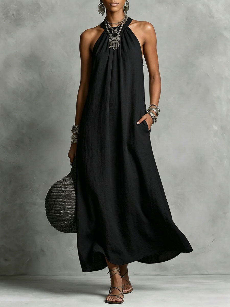 Women's Round-neck Halter Sleeveless Cotton-linen Dress