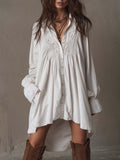 Retro-style Lace Irregular Hem Long-sleeved Mini Dress