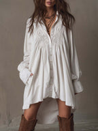 Retro-style Lace Irregular Hem Long-sleeved Mini Dress