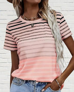 Aumora Round Neck Short Sleeve Striped T-Shirt