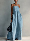 Contrast Stitch Thin Strap Straight Maxi Slip Dress