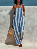 Women's Minimalist Vacation-style Striped Printed Suspender Jumpsuit