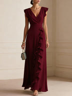 Flutter Sleeve Ruffle Maxi Dress
