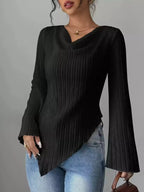 Cowl Neck Ribbed Knit Top