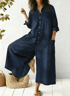 Women's Cozy And Casual Denim Jumpsuit With Large Front Pockets