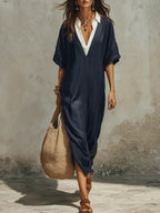 New Casual Bohemian Style Deep V-Neck Long Skirt
